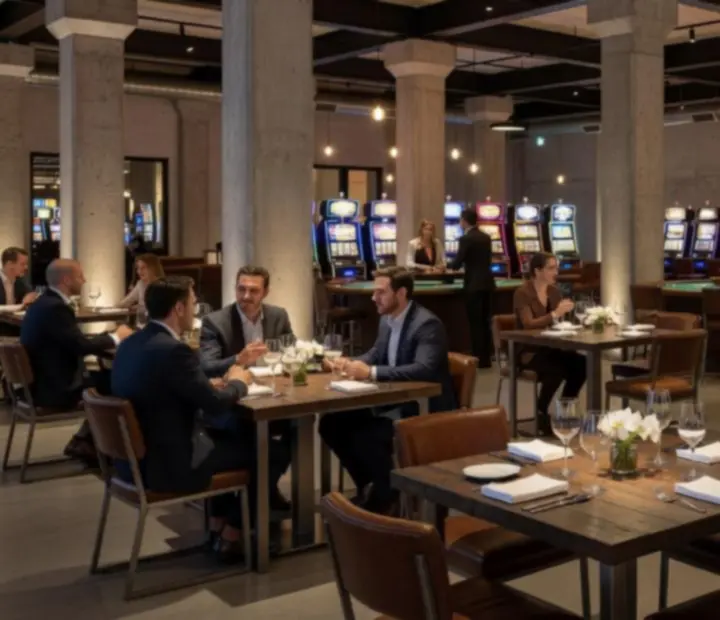 Interijer Seafarers Casino prostora s industrijskim detaljima i toplom rasvjetom