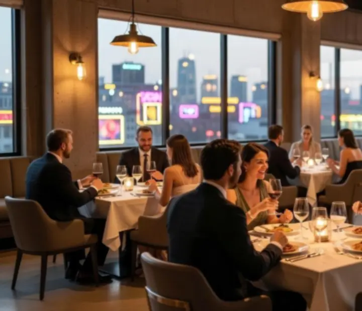 Večera u Seafarers casino restoranu u modernom loft ambijentu s industrijskom rasvjetom