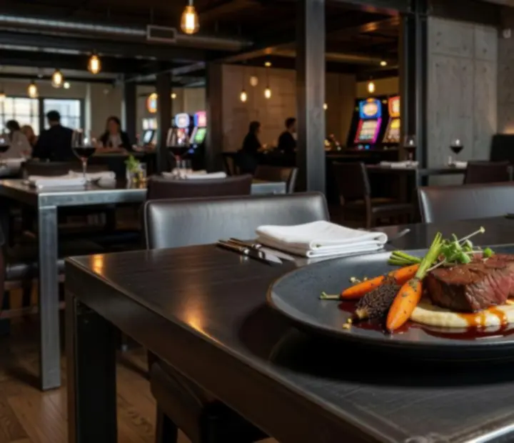 Premium gastronomsko jelo elegantno servirano u casino restoranu sa suvremenom prezentacijom.